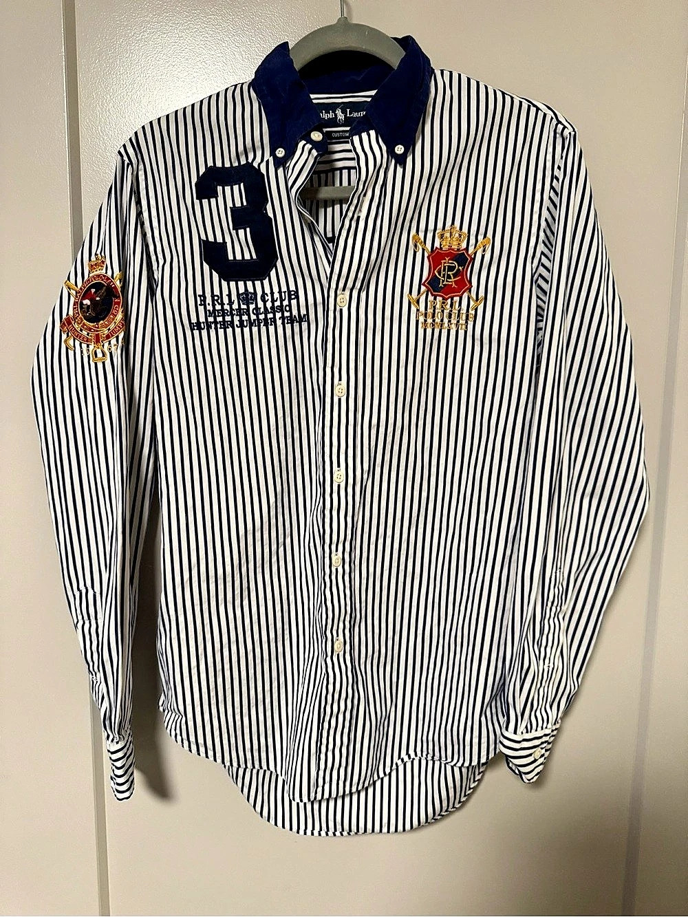 Ralph Lauren Custom Fit rugby shirt Striped Button Down Size Small Like New